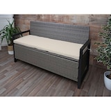 thumbnail of Banco de polirratán de 3 plazas HWC-F39, banco de jardín banco arcón, compartimento de almacenaje cojines de asiento ~ gris moteado, cojines beige