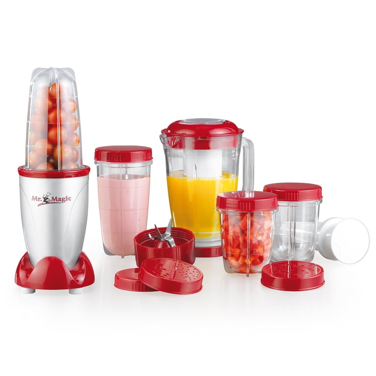 GOURMETmaxx Mixer Mr. Magic - Küchenmaschine - 18-tlg. - silber / rot