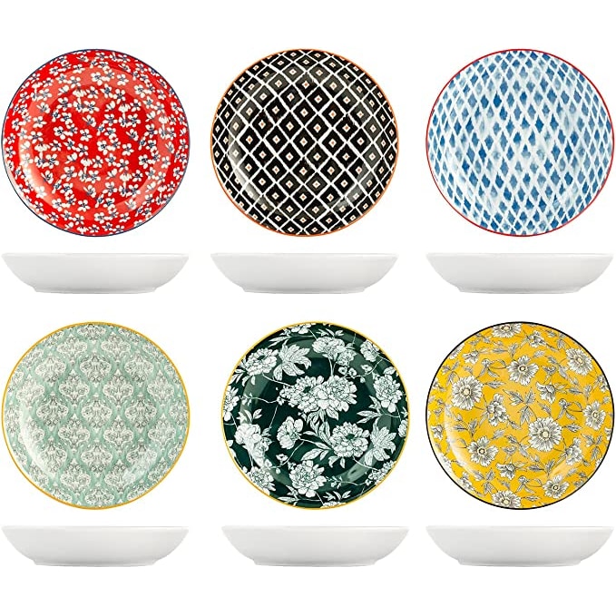 H&H Confezione 6 Piatti Fondi Colourful Froma Coupe Decorato Porcellana, Bianca, Cm 21