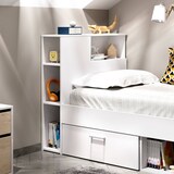 thumbnail of Dmora Letto per bambini Cristallo, Lettino per cameretta con testiera, Struttura per letto singolo con cassetto e scaffali, 218x99h96 cm, Bianco