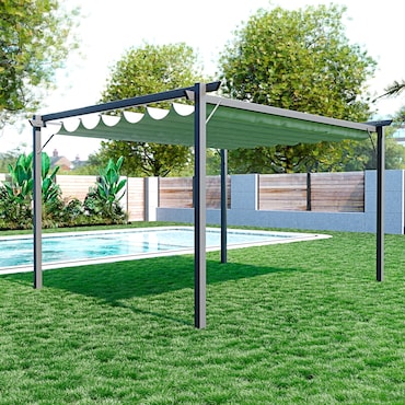 Gazebo Pergola 3x4 M Pergolato Telo Impermeabile Retrattile Struttura In Acciaio Giardino Terrazzo Piscina Esterno Fiere Campeggio Design Beige