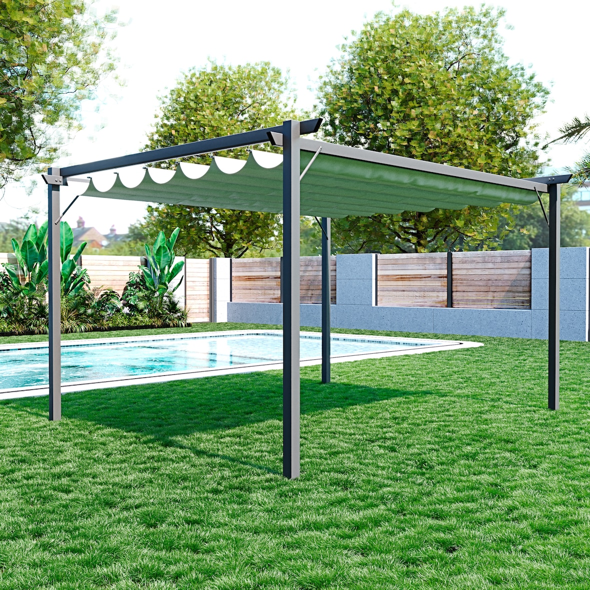 Gazebo Pergola 3x4 M Pergolato Telo Impermeabile Retrattile Struttura In Acciaio Giardino Terrazzo Piscina Esterno Fiere Campeggio Design Beige