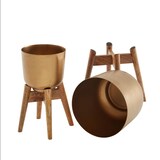 thumbnail of Blumentopf 2er Set Metall / Massivholz Pflanzkübel Gold mit Füßen, Design Pflanzenkübel Rund, Blumenkübel