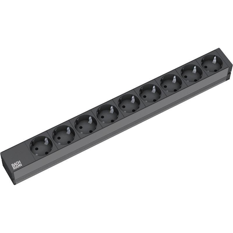 Bachmann 19"-Steckdosenleiste ALU 1HE, 9-fach 35°, schwarz, 2,0m, ohne Schalter