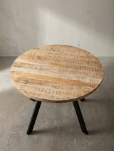 thumbnail of Esszimmertisch 120x120x76 cm Mango Massivholz Esstisch Modern, Küchentisch Massiv mit Metallbeinen, Holztisch Esszimmer Rund, Kleiner Speisetisch