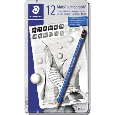 STAEDTLER Mars Lumograph - Estuche Metálico con 12 Lápices de Dibujo Premium