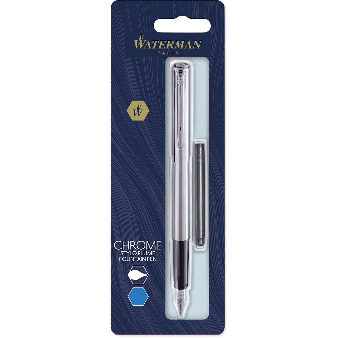 WATERMAN Blister stylo plume GRADUATE chromé + 1 cartouche longue Bleue