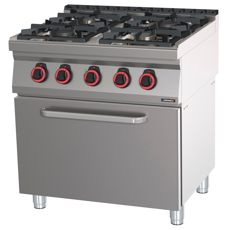 4-pits gaskookplaat met GN 1/1 HP 80 elektrische heteluchtoven  C7FOG4FFVHP80 Casselin