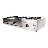 thumbnail of Romux® Cucina Professionali a Gas 3 Fuochi 132x50 cm da Banco Orizzontale in Acciaio Inox con Regolatore di Fiamma e Termocoppia | Fornello a Gas