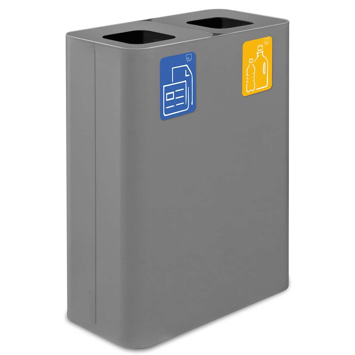 Stil Casa PURE système de collecte des déchets, acier peint, 60x30xh. 80 cm, 120 litres avec deux compartiments de 60 litres chacun, gris.