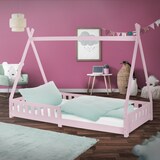 thumbnail of ML-Design Kinderbett Tipi 90 × 200 cm Rosa mit Rausfallschutz & Lattenrost – Kiefer massiv, Hausbett mit Zaun, Bodenbett/Spielbett