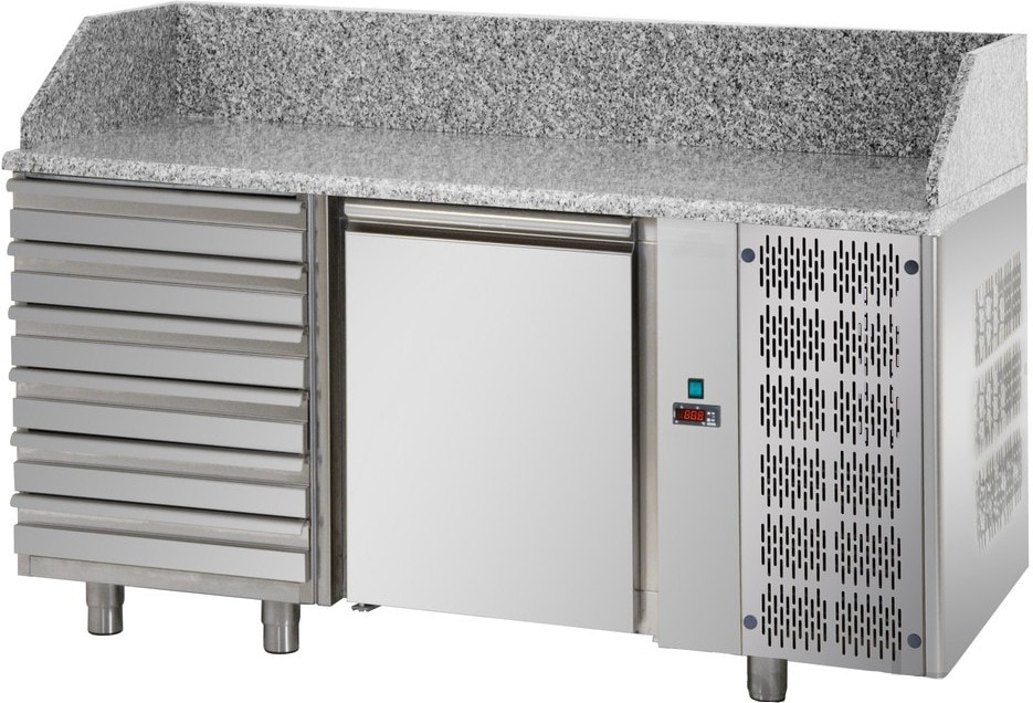 Tecnodom Pizzatheke 2 Türen GN 1/1 6 neutrale Schubladen und Granitplatte
