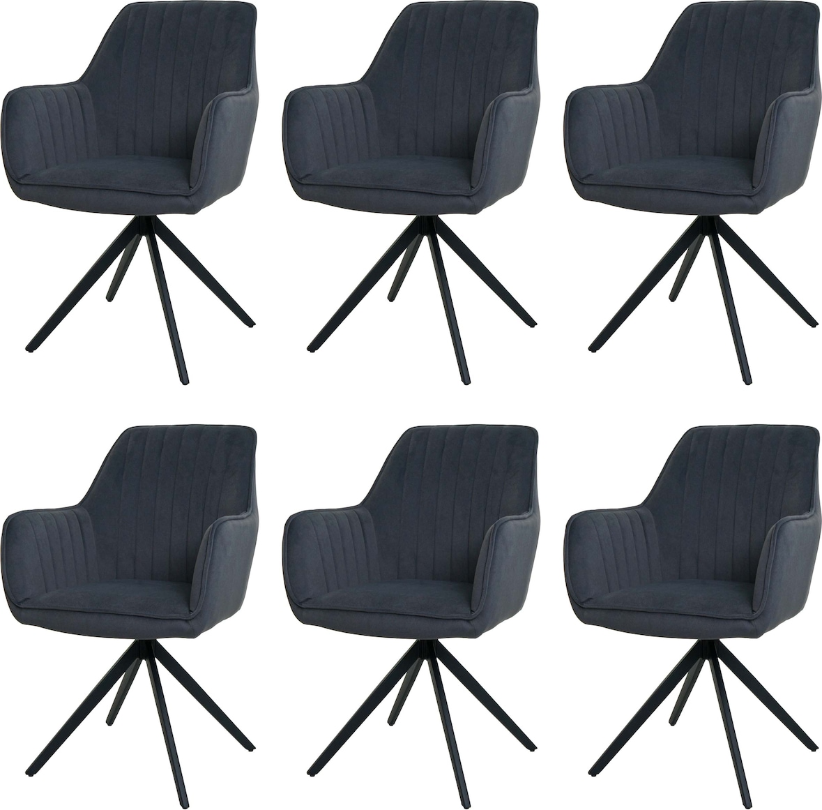 6er-Set Esszimmerstuhl | HxBxT 87x58x55cm | Sitzhöhe 46cm | drehbar Auto-Position Stoff/Textil | Anthrazit | Küchenstuhl Lehnstuhl Stuhl Armlehnen