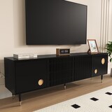 thumbnail of TV-Schrank 170x36x54 cm Schwarz mit vier Türen, Gitter & Goldakzente, TV-Ständer mit Soft-Close, Kabelmanagement, verstellbaren Füßen