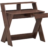 thumbnail of COSTWAY Computertisch mit Schublade, Schreibtisch mit Monitorerhöhung, Arbeitstisch in X-Form aus Holz für kleine Räume, Zuhause und Büro