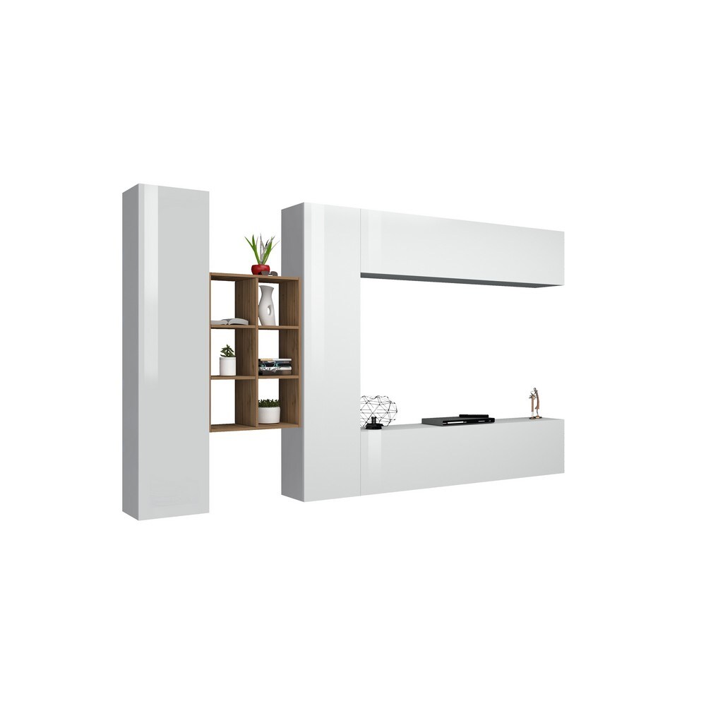 Mueble de pared moderno para salón 320x30x180cm lacado blanco brillo - ECHOT