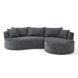 thumbnail of 3 Sitzer Sofa Kordstoff Grau 76×264×168 cm mit rechter Chaiselongue, Bogen Design, Getränkehaltern und Kissen, vakuumverpackt