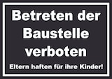 thumbnail of Betreten der Baustelle Schild weiß-schwarz A1 Rückseite selbstklebend