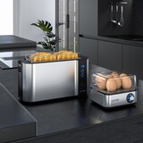 thumbnail of Arendo 2-teiliges Frühstücksset - 4-Scheiben Langschlitz Toaster, 8er Eierkocher, Silber