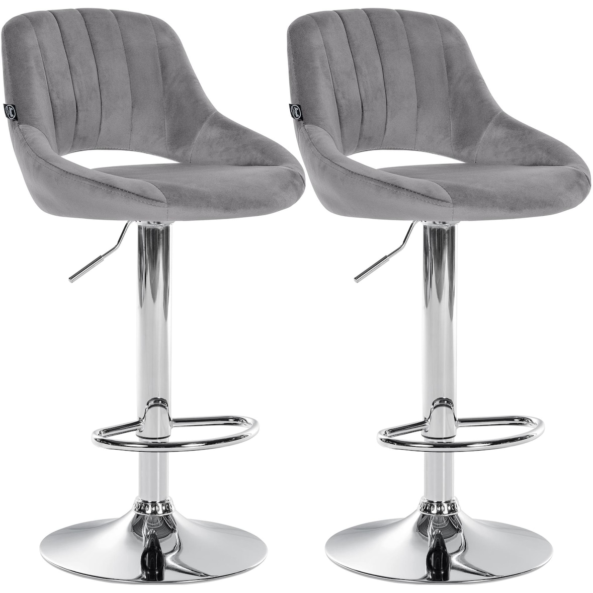 CLP Set van 2 barkrukken Milet fluweel Fluweel HBT: 85x47x48 cm Metaal in chroomoptiek donkergrijs