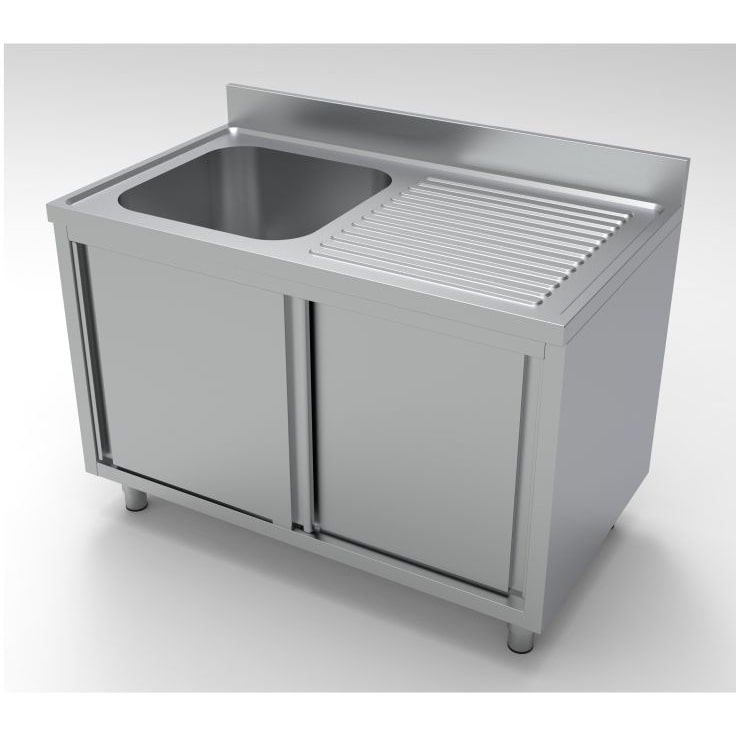 Combisteel Spülschrank mit 2 Türen und 1 Becken links aus Edelstahl 1200x700x850mm