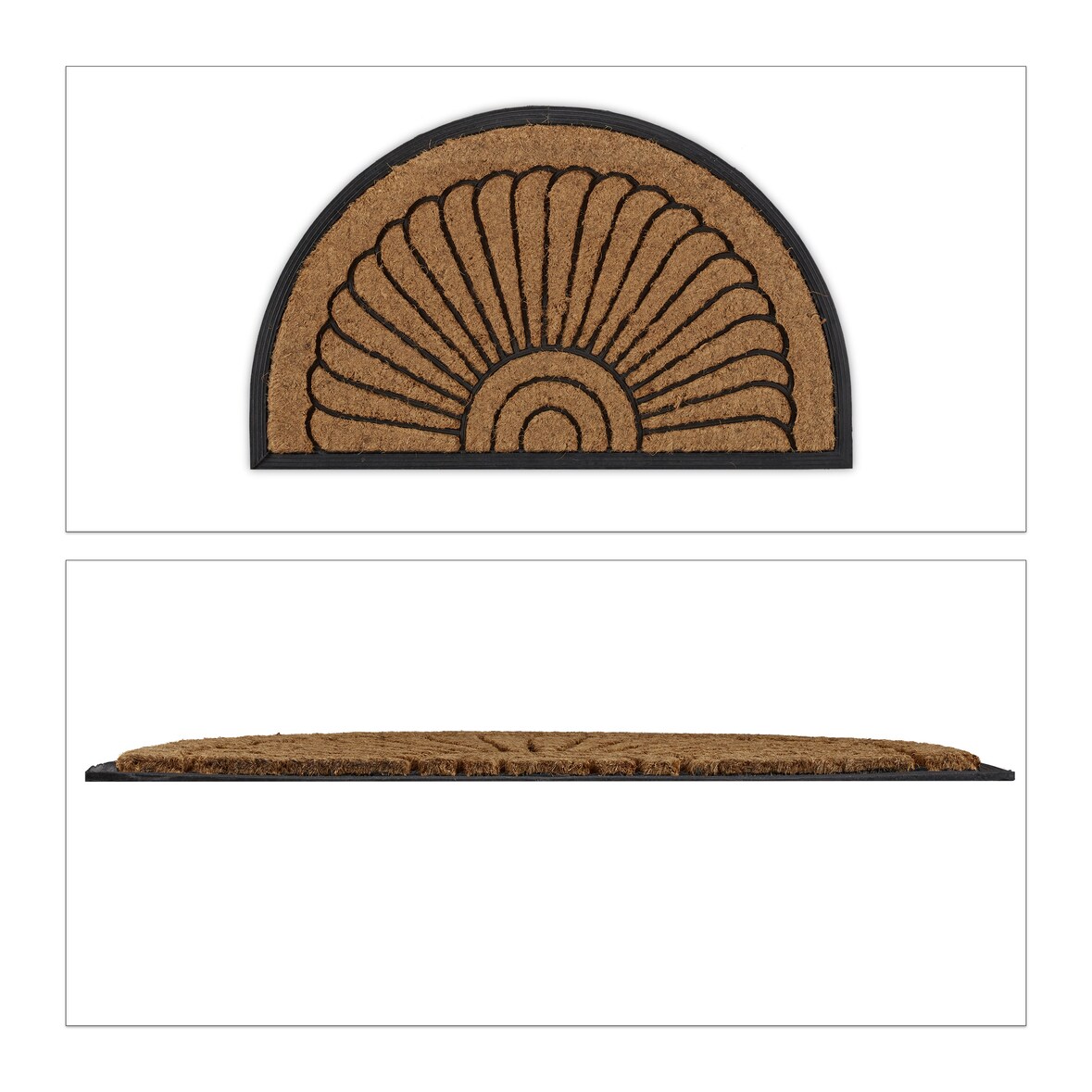 Relaxdays Fußmatte, Kokos & Gummi, halbrund, 75 x 45 cm, rutschfest, widerstandsfähig, innen & außen, Türvorleger, natur