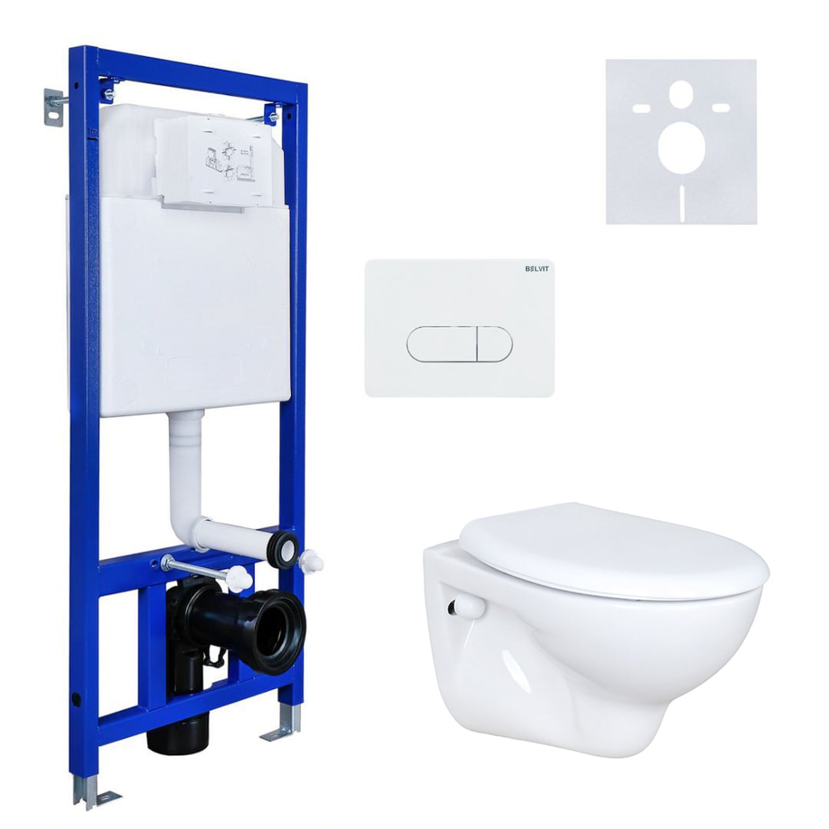 Hänge Wand WC mit Spülkasten, Vorwandelement, Schallschutz und Betätigungsplatte Komplett-Set