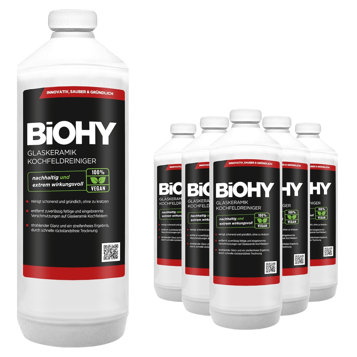 BiOHY Glaskeramik Kochfeldreiniger (6x1l Flasche) | Optimal zur Reinigung und Pflege von Kochfeld und Induktion | Geeignet für ALLE GERÄTE