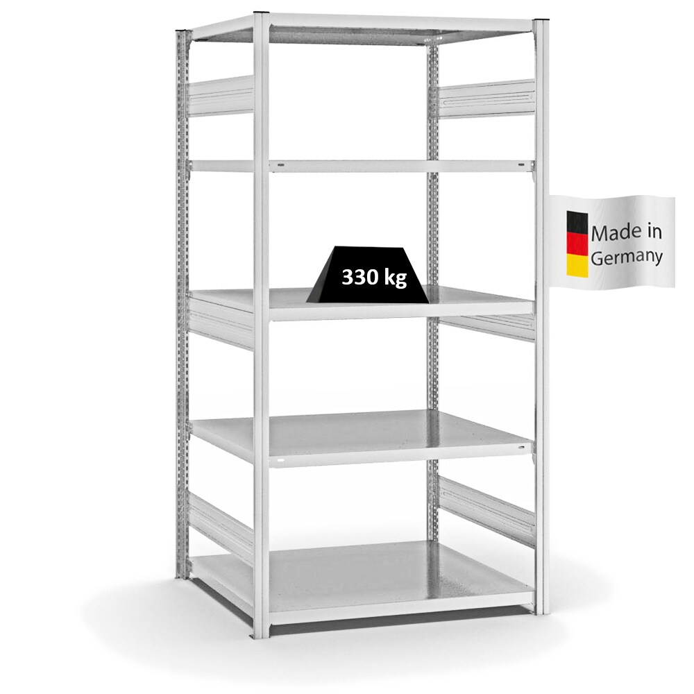 PROREGAL Fachbodenregal Stecksystem | Grundregal | HxBxT 200x100x80cm | 5 Ebenen | Fachlast 330 kg | Beidseitig nutzbar | Lichtgrau