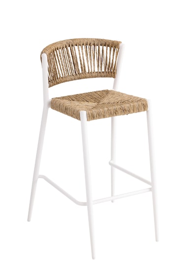 METRO PROFESSIONAL Cadeira de bar empilhável Lario, alumínio/poliuretano, design de corda, branco
