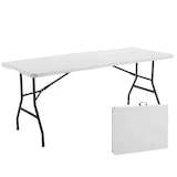 thumbnail of Mesa plegable de 180 cm con mantel blanco.