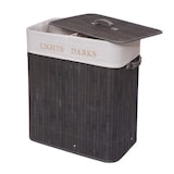 thumbnail of Wäschekorb HWC-C21, Laundry Wäschebox Wäschesammler Wäschebehälter, Bambus 2 Fächer 63x55x34cm 100l ~ dunkelgrau
