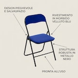 thumbnail of Set 6 Sedie Pieghevoli Velluto 48x44x80 cm Poltroncina Salvaspazio Ospiti Casa - nero