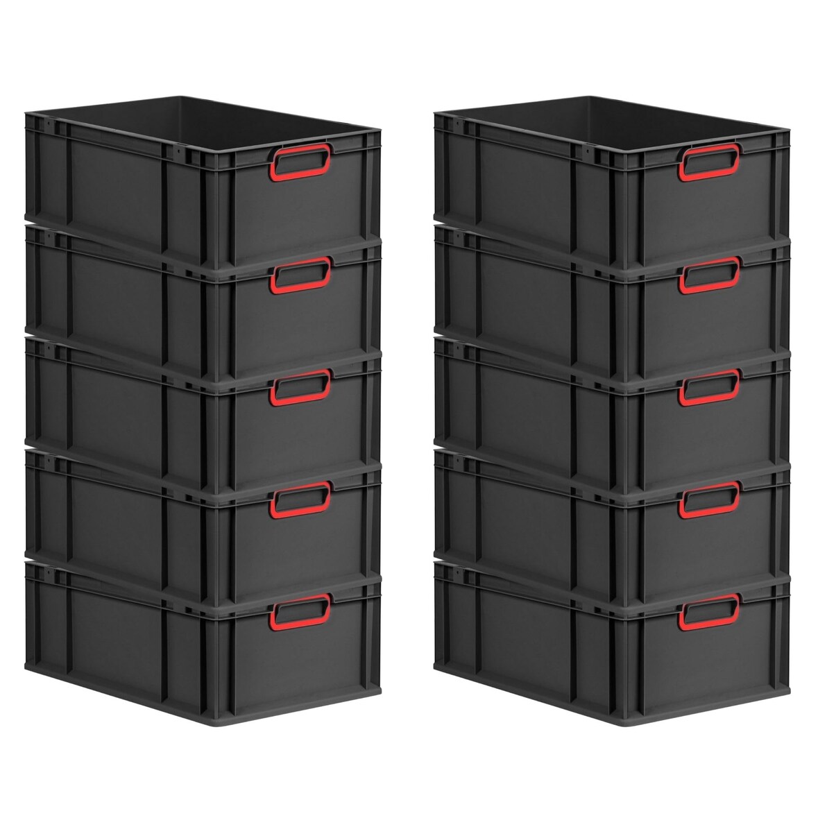 PROREGAL SparSet 10x Eurobox NextGen Color, HxBxT 22x40x60cm, 44 Liter, Griffe rot zu, Schwarz, Eurobehälter, Transportbehälter