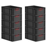 thumbnail of PROREGAL SparSet 10x Eurobox NextGen Color, HxBxT 22x40x60cm, 44 Liter, Griffe rot zu, Schwarz, Eurobehälter, Transportbehälter