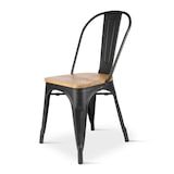 thumbnail of Lot de 4 chaises en métal noir mat et assise en bois clair - Style industriel