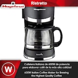 thumbnail of Magefesa Ristretto 600 - Cafetera Eléctrica de 6 Tazas, 600W, Sistema Anti-goteo, Filtro Extraíble, Protector de Sobrecalentamiento, Doble Cierre