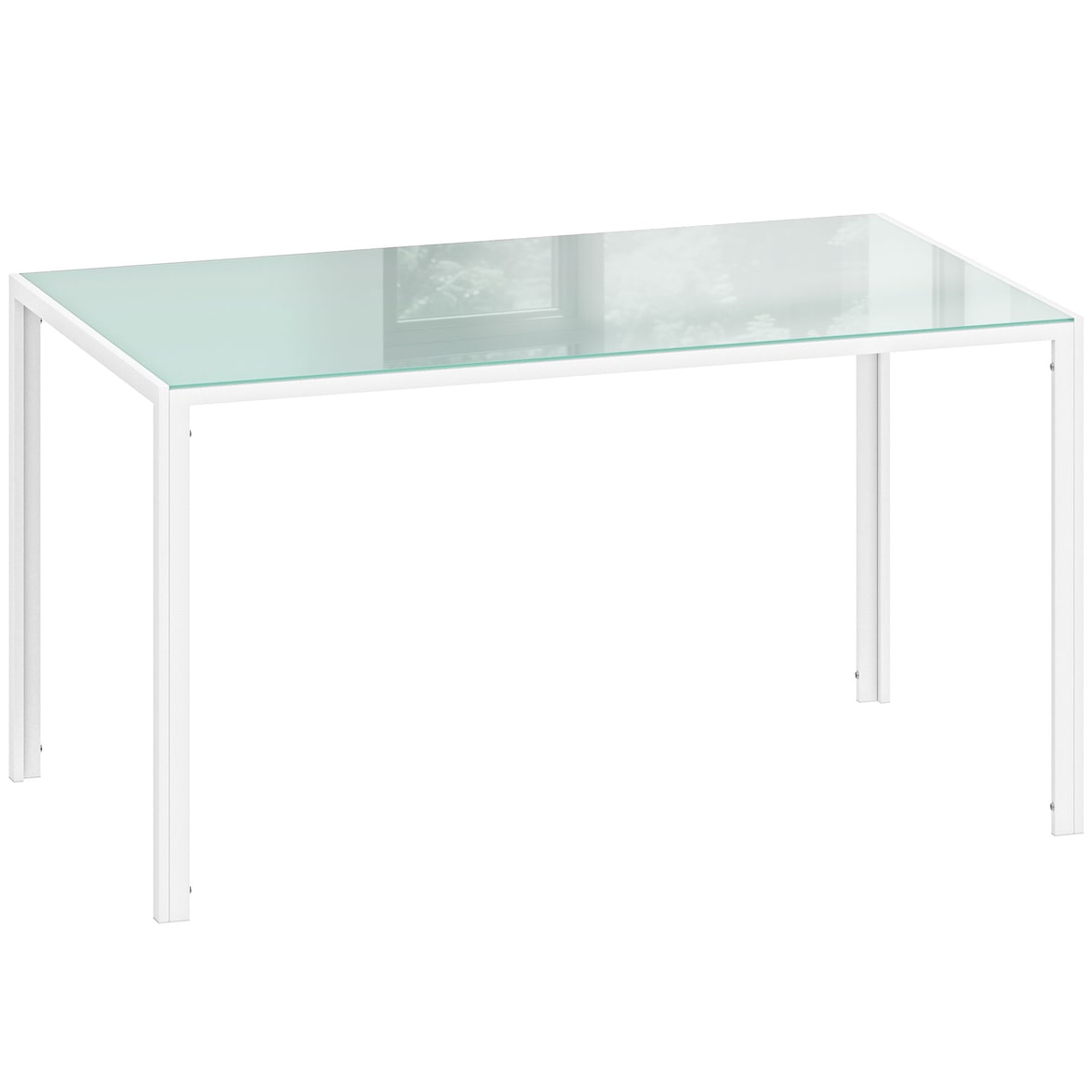 HOMCOM mesa de comedor de cristal, mesa rectangular para 6 personas con patas de metal, para cocina, salón, 140x80x75 cm, blanco