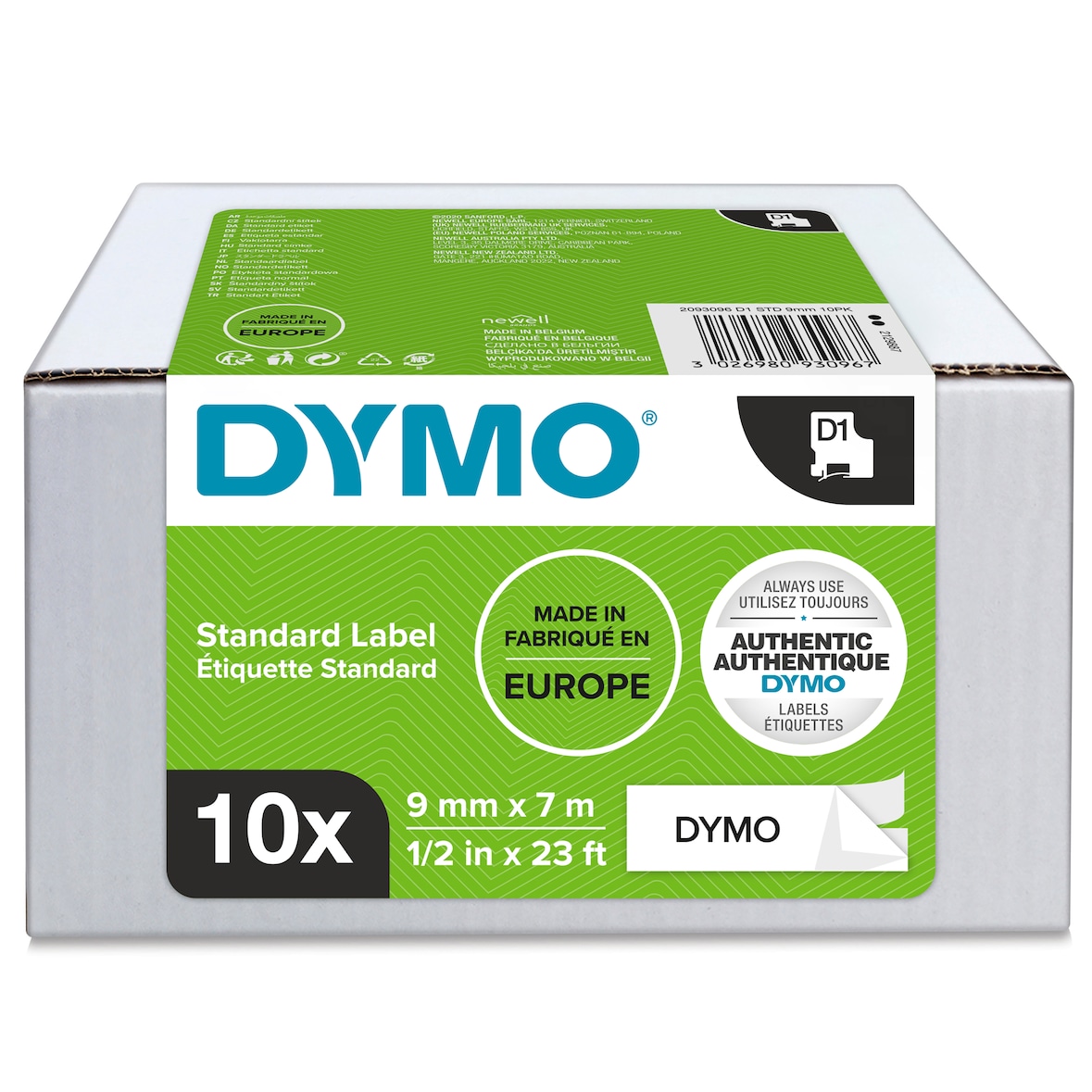 DYMO Original D1 Schriftband für Labelmanager, Vorteilspack 10 Stück 9mm breite 7m Länge schwarz auf weiß 2093096