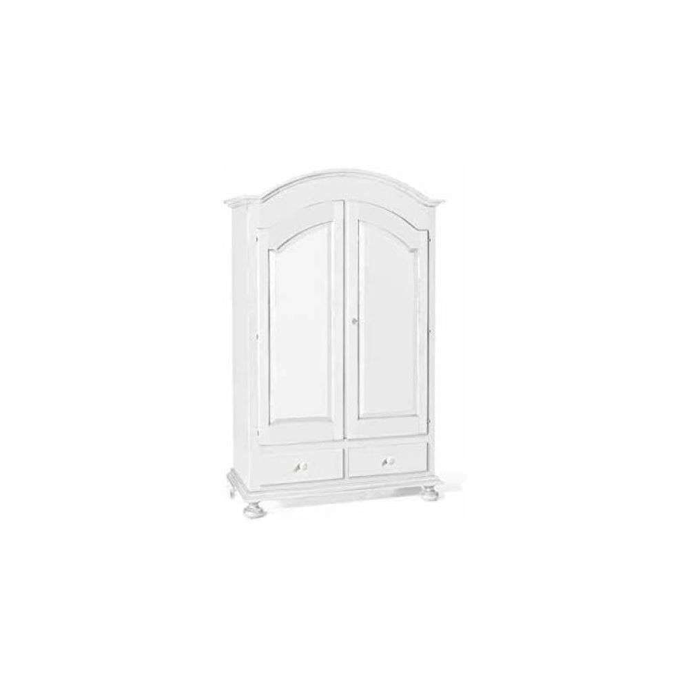shopinnovativo -Armadio a cappello tondo appendiabiti con bastone e 2 ante 2 cassetti in legno massello e mdf con rifinitura in bianco 125x61x200 H