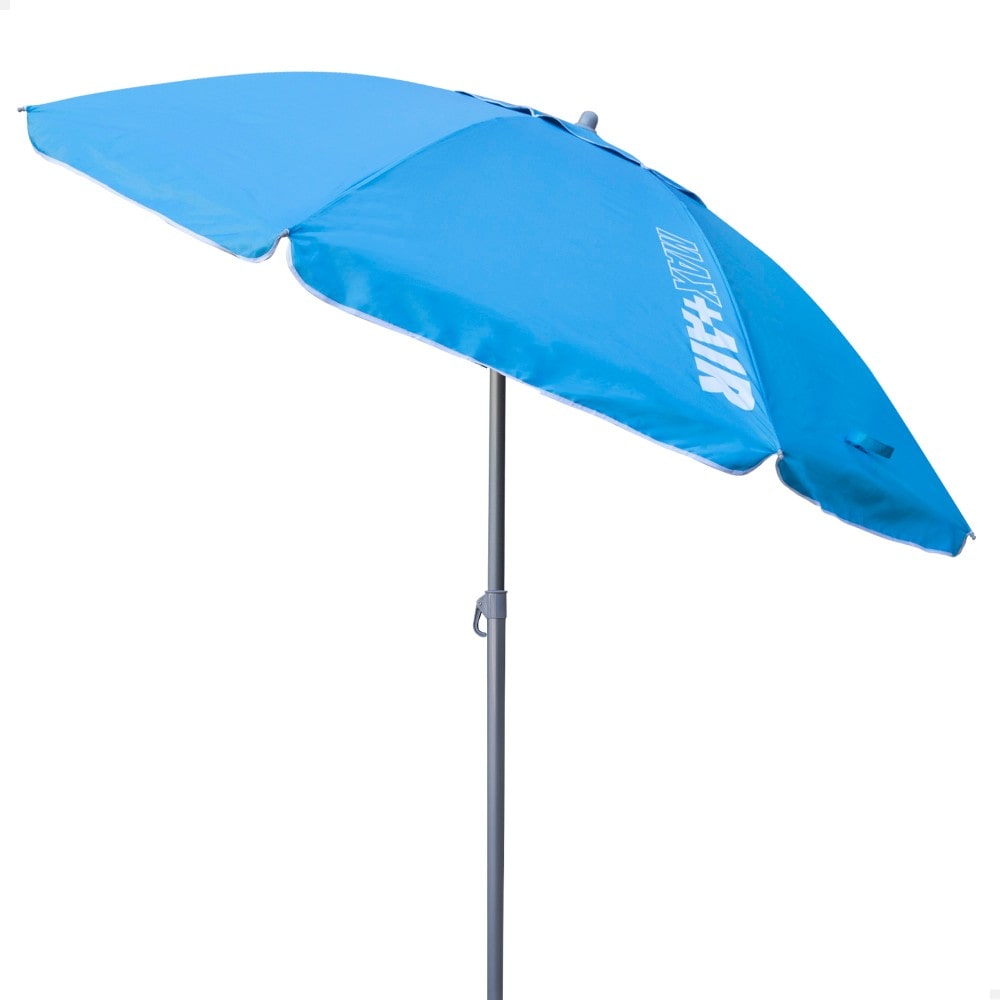 Sombrilla playa antiviento Ø200 cm c/mástil inclinable y protección UV50 azul Aktive