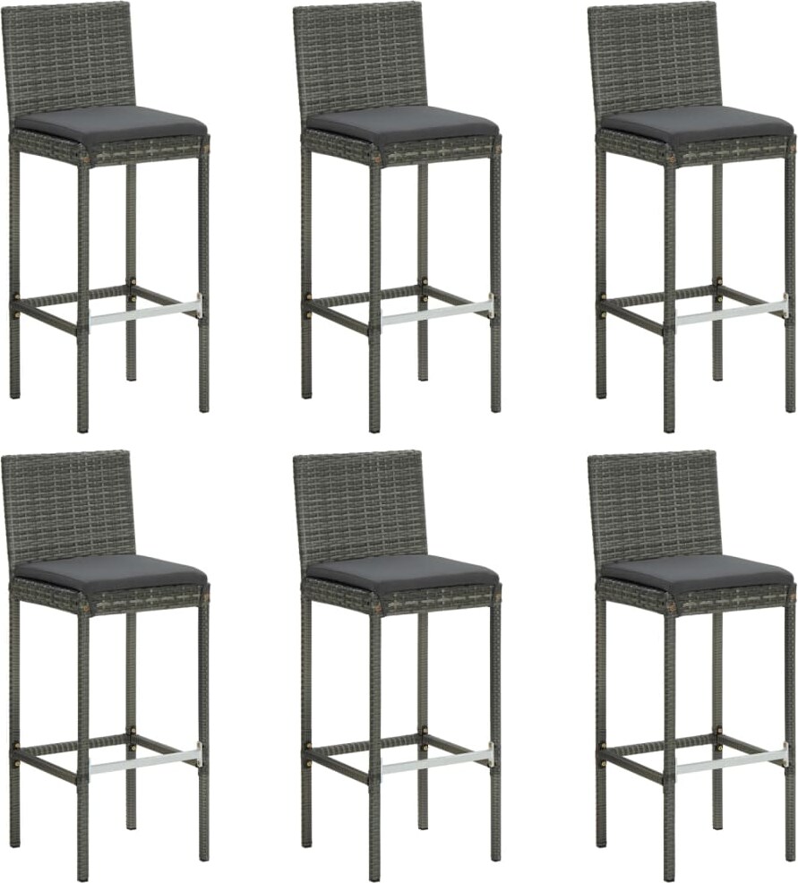 Décoshop26 - Set aus 6 Barhockern mit grauen Kissen aus grauem Kunstharz DEC029583