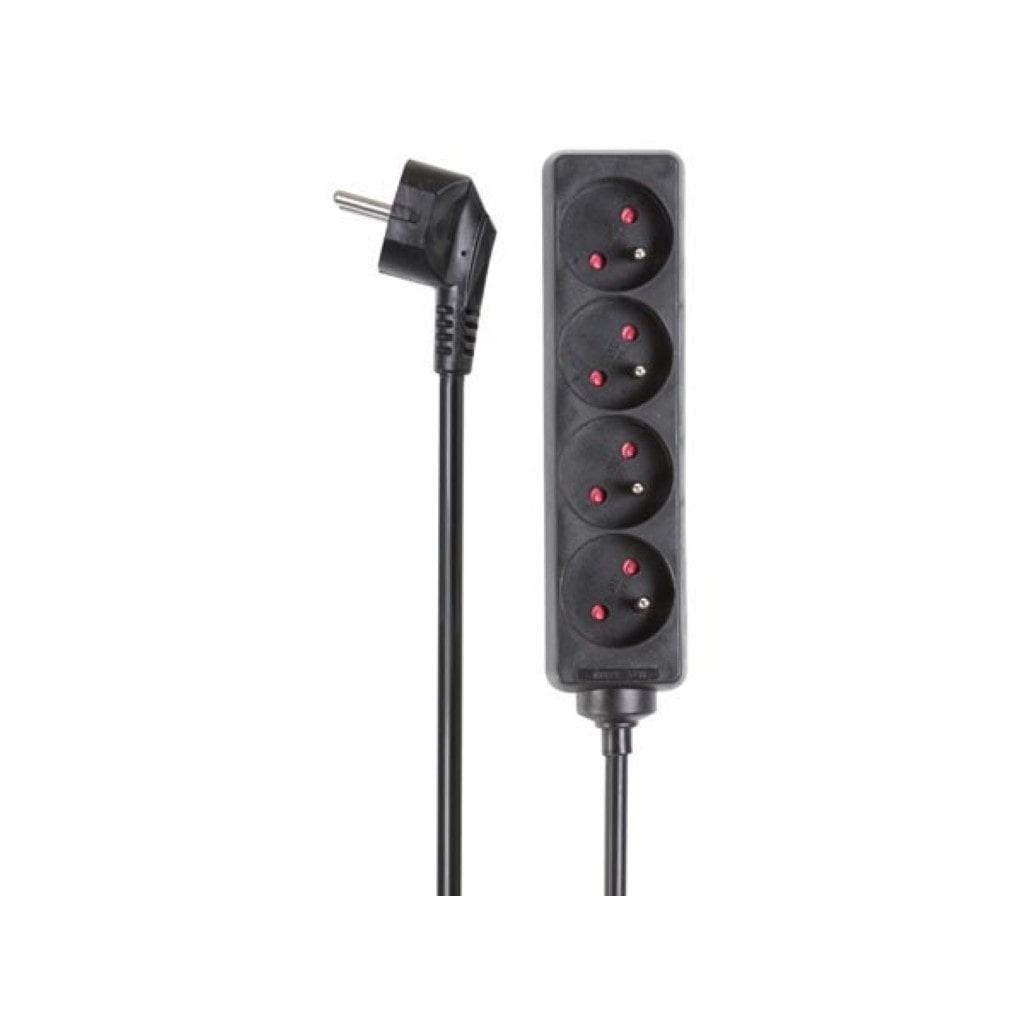 Steckdosenleiste, 4 Steckdosen Typ E, Kabel 5 m, 3G1.5, Innenbereich, Schwarz