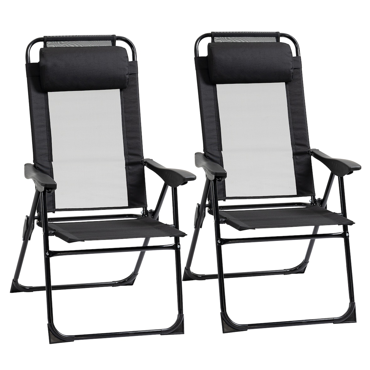 Klappstühle 2er-Set Stahl Schwarz, 5-fach verstellbare Rückenlehne, faltbar, 62 x 70 x 109 cm