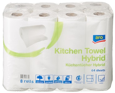 aro Küchenrolle Maxi, 22 x 26 cm, 3-lagig, weiß, 64 Blatt, 8 Stück