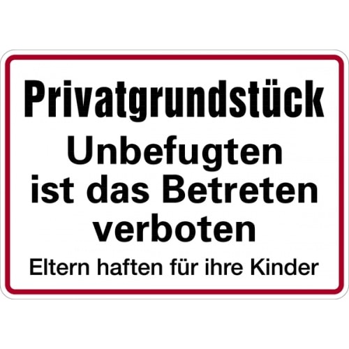 Schild Privatgrundstück Unbefugten ist das Betreten verboten | Alu 250 x 350 mm