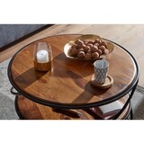 thumbnail of Sheesham-Massivholz Couchtisch, außergewöhnliches Design, 3 Ablageflächen, Robust. 58x58x40 cm | Kadima Design