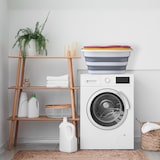 thumbnail of Relaxdays Wäschekorb faltbar, 35 Liter, Wäschewanne Kunststoff, platzsparend zusammenklappbar, mit Griffen, grau/weiß