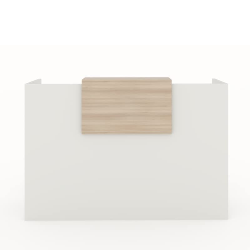 Oficit. Mostrador de recepción y oficina, blanco con sobremostrador haya. Fácil de montar. Fabricado en España. Medidas: 160x50x105(an x fon x alt)
