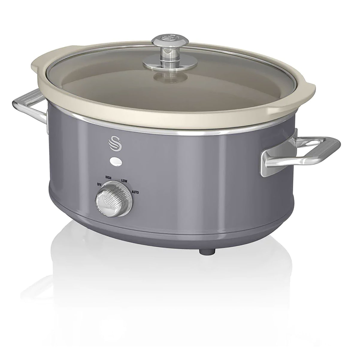 SWAN SF17021GRNEU Retro Olla Cocción Lenta, 3,5L, Recipiente Extraíble Antiadherente Cerámica Libre PFOA, Vintage, Gris, 200W